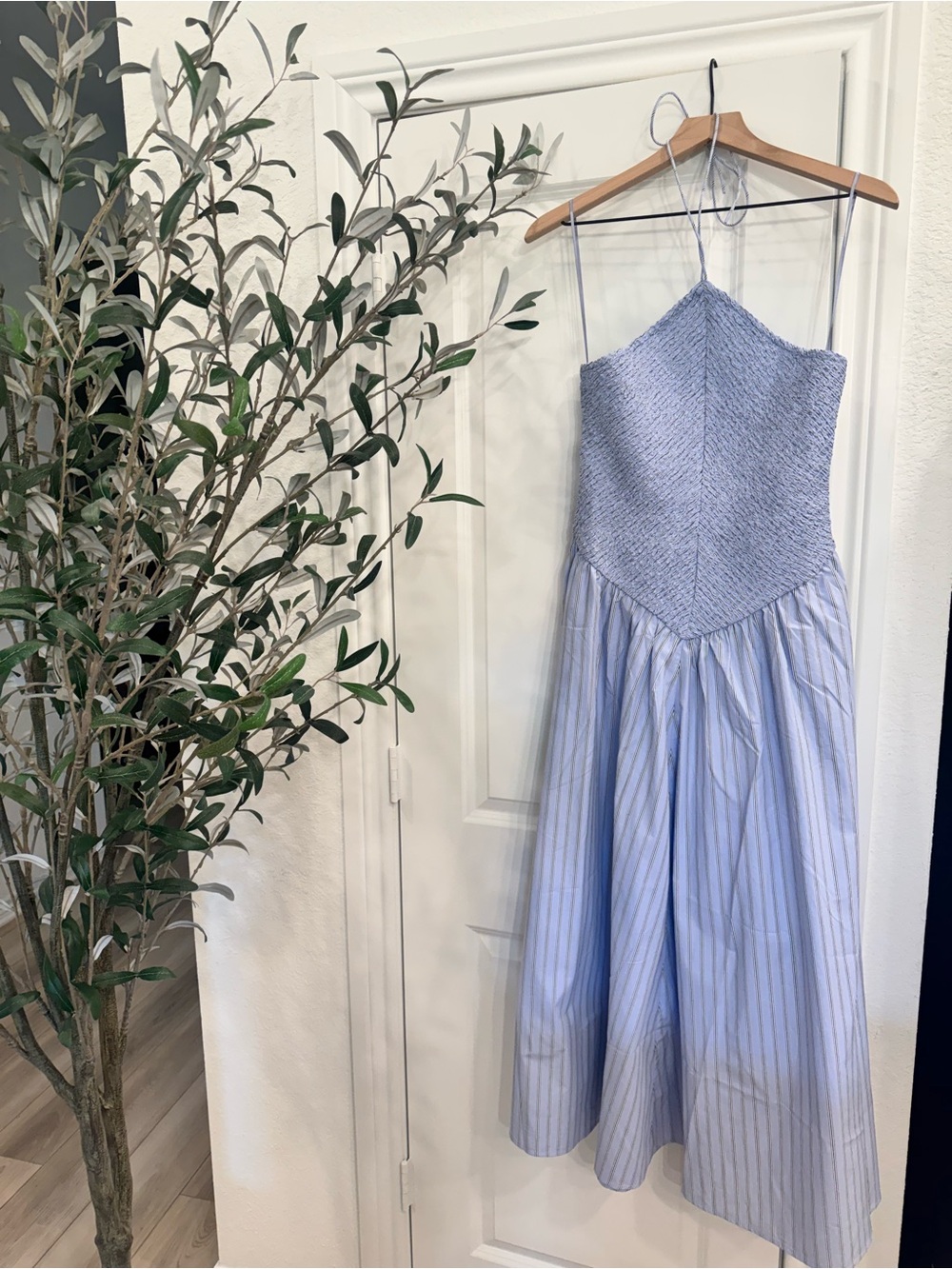 J. Crew Periwinkle Blue Midi Dress with Smocked Bodice
